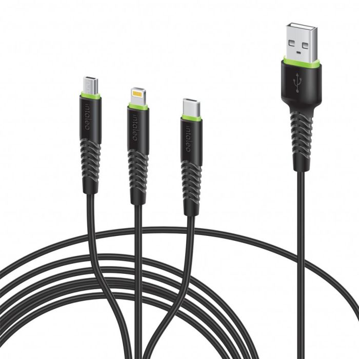 Дата кабель USB 2.0 AM to Lightning + Micro 5P + USB-C 1.4m CBFLEXU1 bl Intaleo (1283126487521)