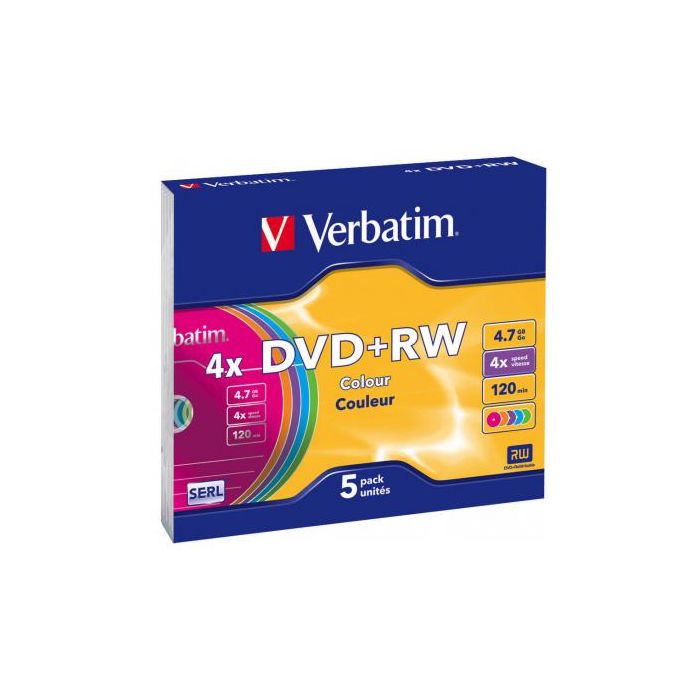 Диск DVD Verbatim 4.7Gb 4x SlimCase 5шт Color (43297)
