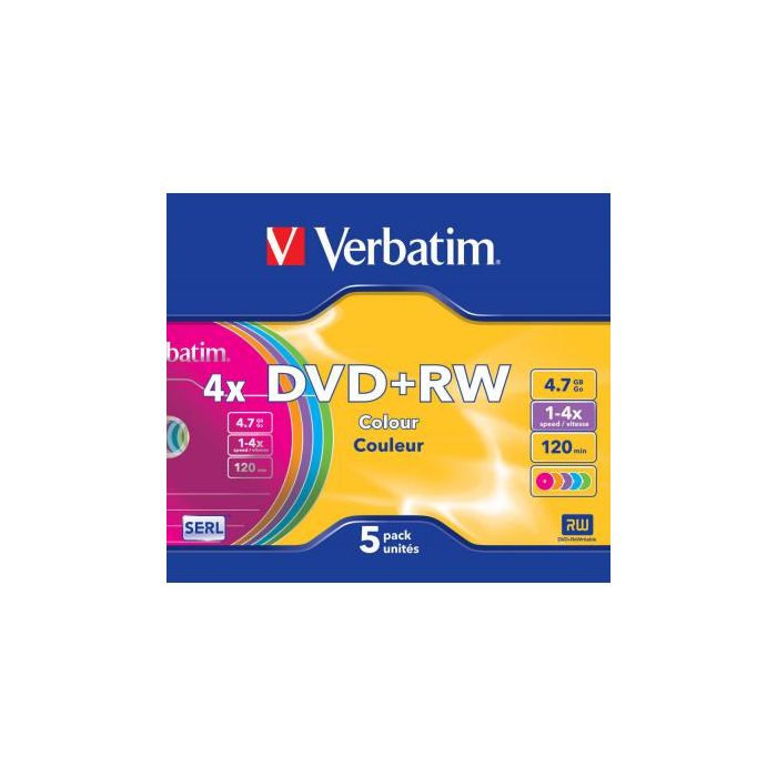 Диск DVD Verbatim 4.7Gb 4x SlimCase 5шт Color (43297)