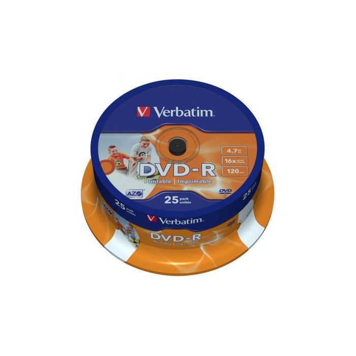 Диск DVD Verbatim 4.7Gb 16X CakeBox 25шт Printable (43538)