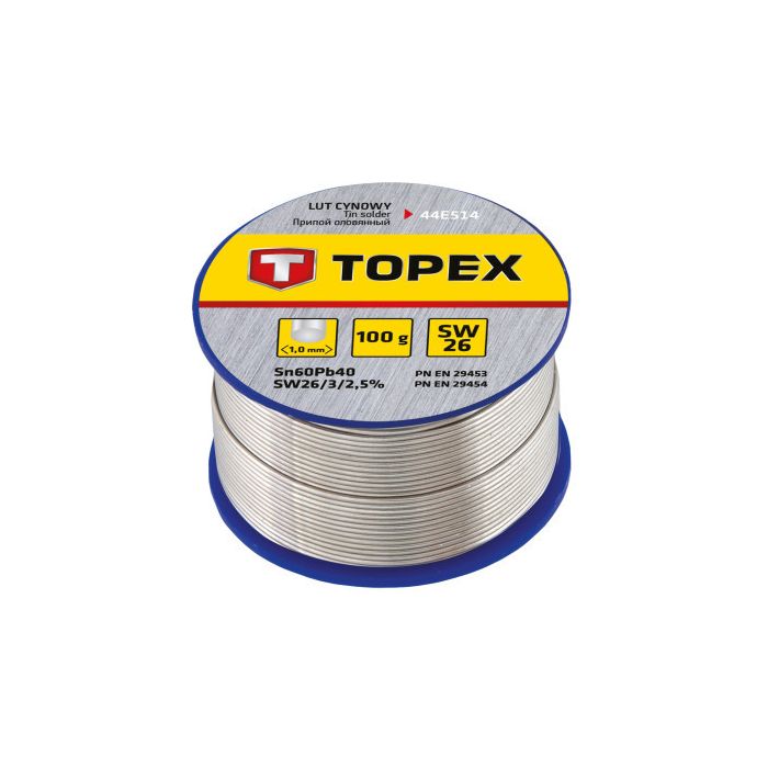 Припій для пайки Topex олов'яний 60%Sn, дрiт 1.0 мм,100 г (44E514)