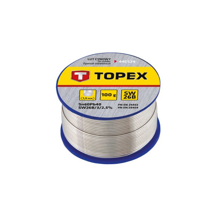 Припій для пайки Topex олов'яний 60%Sn, дрiт 1.5 мм,100 г (44E524)