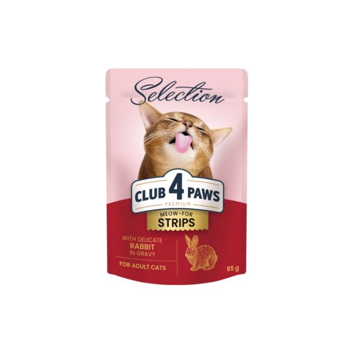 Вологий корм для кішок Club 4 Paws Selection Плюс Полоски с кроликом в соусе 85 г (4820215368087)