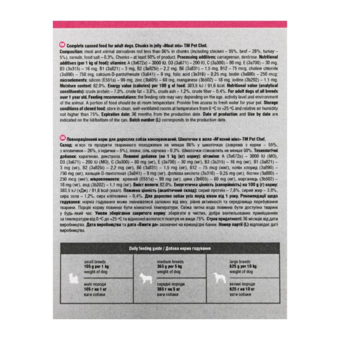 Вологий корм для собак Pet Chef М'ясний мікс 800 г (4820255193649)