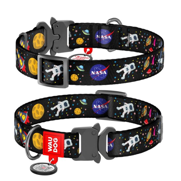 Нашийник для тварин WAUDOG Nylon з QR паспортом NASA металічна пряжка-фастекс S (5119)