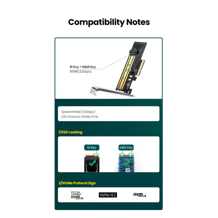 Контролер Ugreen PCI-E 3.0 for SSD M.2 (NVMe) x4 CM302 (70503)