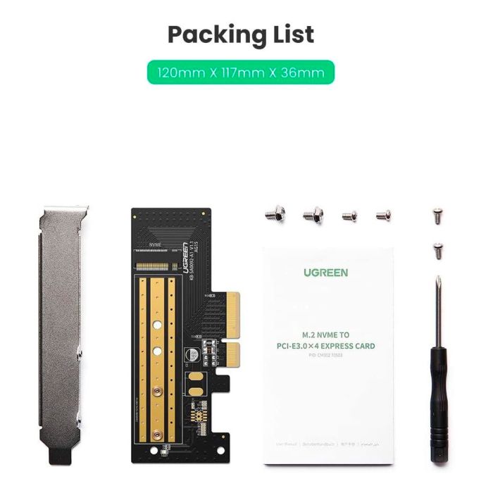 Контролер Ugreen PCI-E 3.0 for SSD M.2 (NVMe) x4 CM302 (70503)