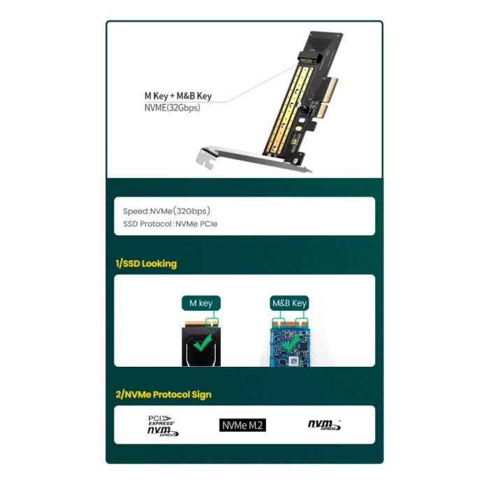 Контролер Ugreen PCI-E 3.0 for SSD M.2 NVMe + M.2 NGFF CM302 (70504)