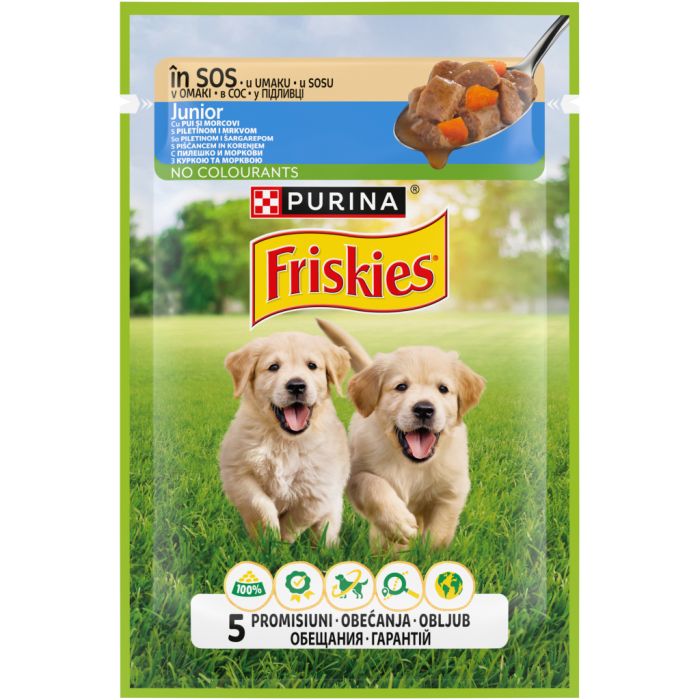 Вологий корм для собак Purina Friskies Junior з куркою та морквою у підливці 85 г (7613035800861/8445290751096)