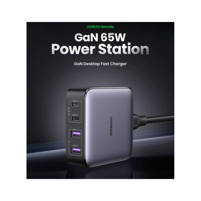Зарядний пристрій Ugreen 4xUSB 65W (2хUSB-C+2xUSB-A) Gan CD327 (90747)