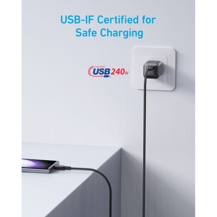 Дата кабель USB-C to USB-C 0.9m 240W nylon 310 black Anker (A81D5H11)