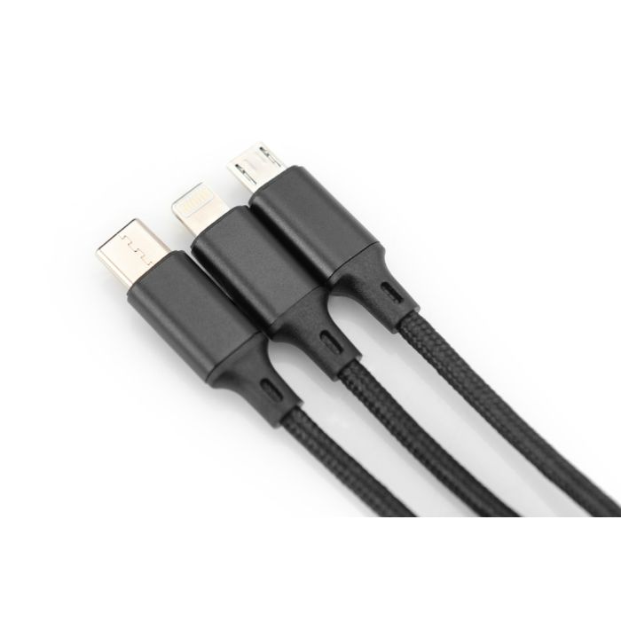 Дата кабель USB 2.0 AM to Lightning + Micro 5P + USB-C 1.0m charge only Digitus (AK-300160-010-S)