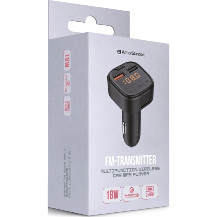 FM модулятор Armorstandart ASF1 18W QC3.0 2xUSB black (ARM82826)