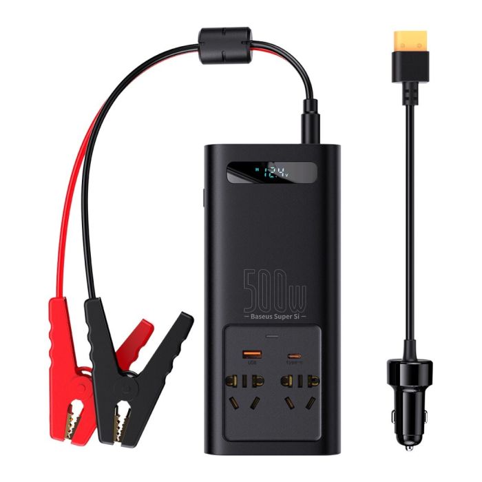 Автомобільний інвертор 12V/220V 500W Super Si Power Inverter CN/EU Black Baseus (CGNB000101)