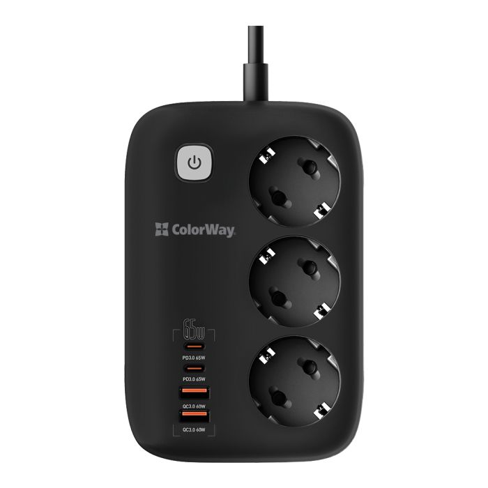 Мережевий фільтр живлення ColorWay CW-CHE34PDB 3 роз/4USB GaN3 Pro (CW-CHE34PDB)