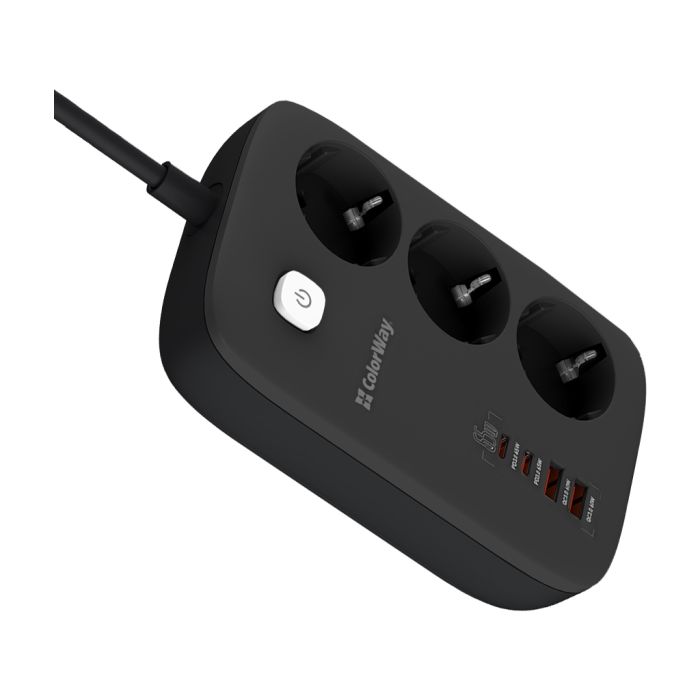 Мережевий фільтр живлення ColorWay CW-CHE34PDB 3 роз/4USB GaN3 Pro (CW-CHE34PDB)