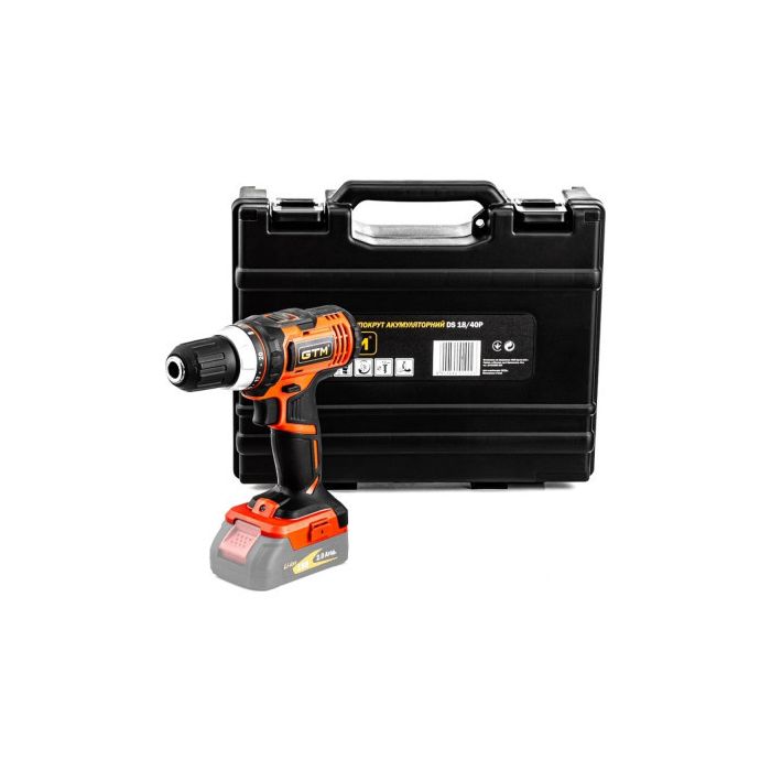 Шуруповерт GTM DS18/40P, 18В, 40Нм, 2шв, (без АКБ та ЗП) (DS18/40P_BARE TOOL)