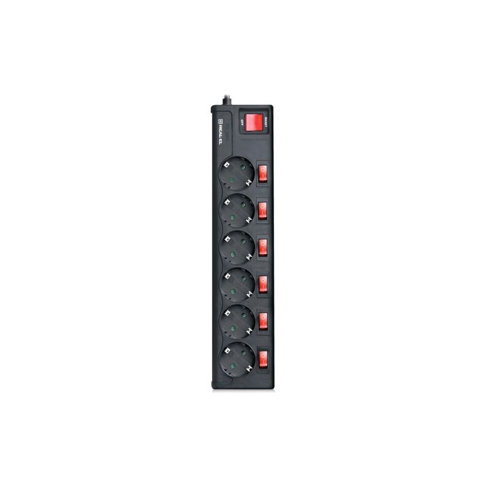 Мережевий фільтр живлення REAL-EL RS-6 EXTRA 5m, black (EL122300003)