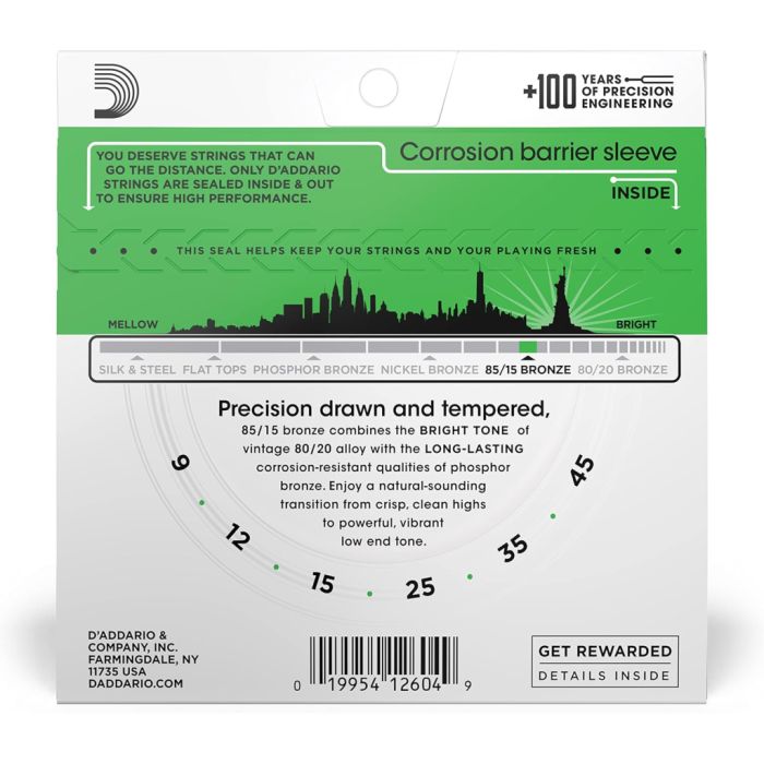 Струни для гітари D'Addario 85/15 Bronze Super Light (09-45) (EZ890)