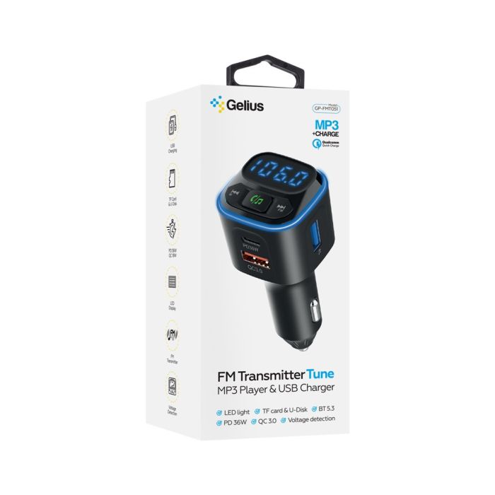 FM модулятор Gelius Tune GP-FMT051 (PD/QC) 36 Watt Black (GP-FMT051)
