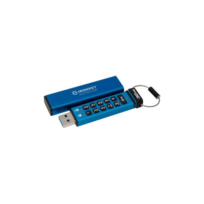 USB флеш накопичувач Kingston 32GB IronKey Keypad 200 AES-256 Encrypted Blue USB 3.2 (IKKP200/32GB)