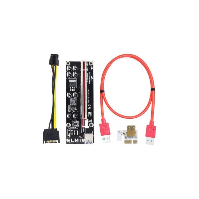 Райзер Dynamode PCI-E x1 to 16x 60cm USB 3.0 Red Cable SATA to 6Pin Power v. (RX-riser 009S Plus)