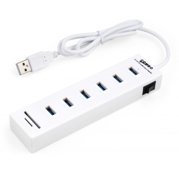 Концентратор Vinga 6xUSB2.0 + card-reader with switch 0.8m (VCP2H6USBCRSWWH)