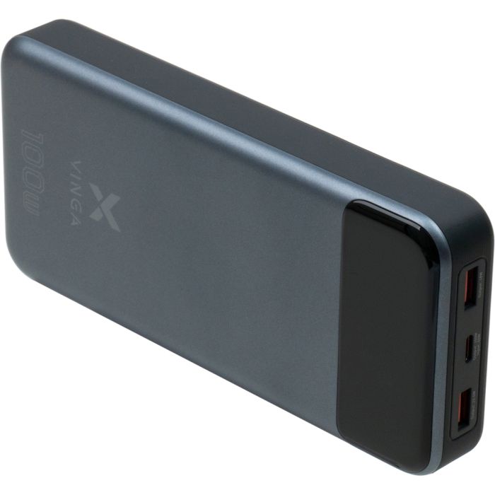 Батарея універсальна Vinga 30000 mAh 100W Display VA Grey (Li-Ion) (VPBB30100)