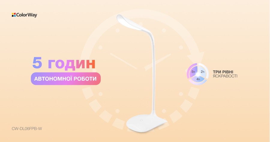 Настільна лампа ColorWay LED Portable & Flexible з вбудованим акумулятором 500mAh (CW-DL06FPB-W)