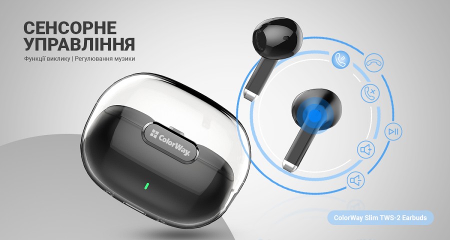 Навушники ColorWay Slim TWS-2 Earbuds Black (CW-TWS2BK)