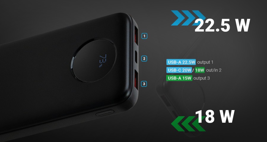 Батарея універсальна Vinga 10000 mAh 22.5W Display Black (VPBB1022)