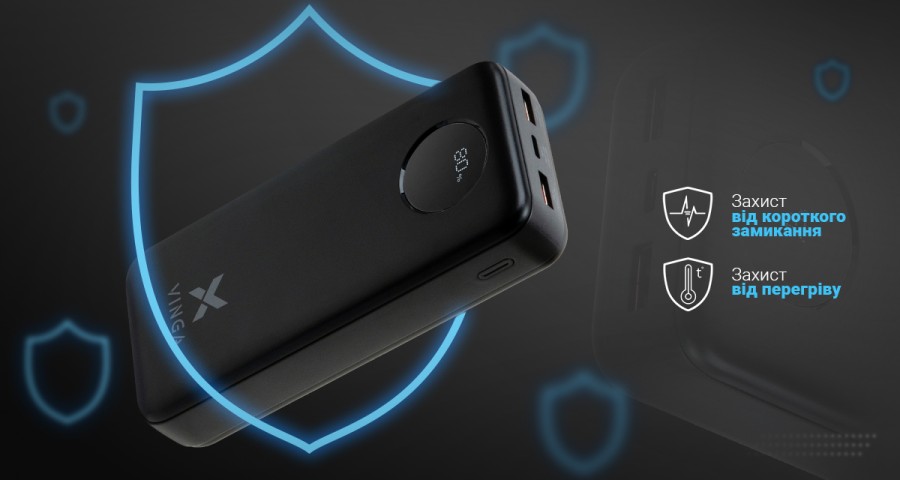 Батарея універсальна Vinga 20000 mAh 22.5W Display Black (VPBB2022)