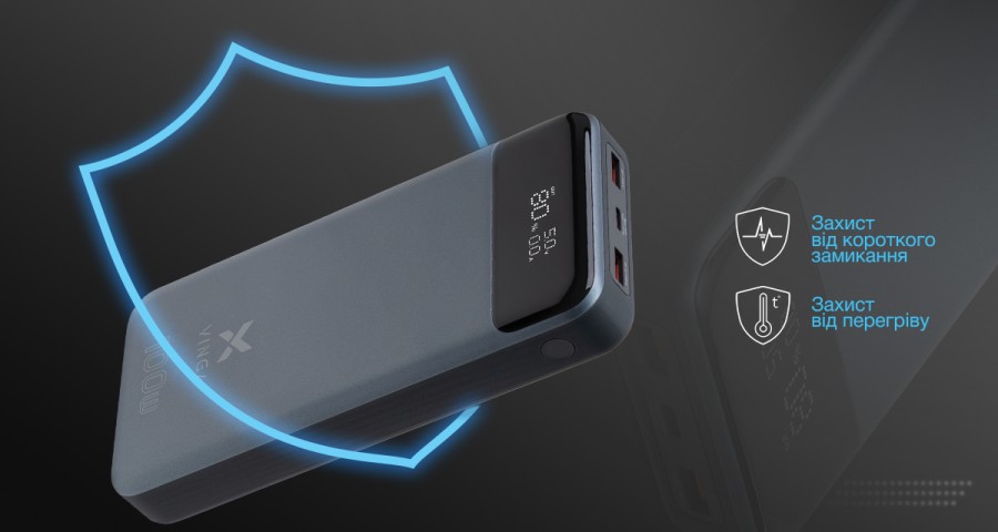 Батарея універсальна Vinga 30000 mAh 100W Display VA Grey (Li-Ion) (VPBB30100)