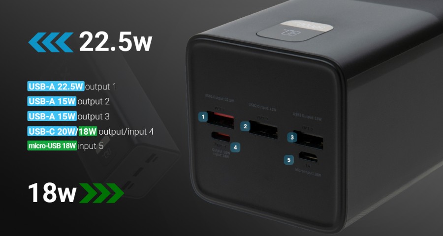 Батарея універсальна Vinga 50000 mAh 22.5W Display Black (VPBB5022)