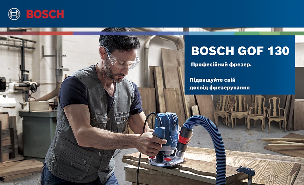 Фрезер Bosch GOF 130, 1300Вт, 11000-28000 об/хв, цанга 6 та 8мм, 3.5кг