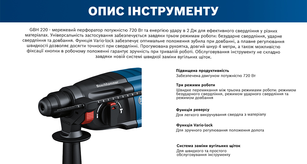 Перфоратор Bosch GBH 220 Professional (06112A6020)