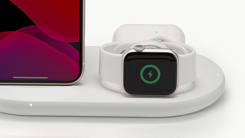 Бездротовий зарядний пристрій Belkin 3-in-1 Wireless Pad/Stand/Apple Watch, white (WIZ001VFWH)