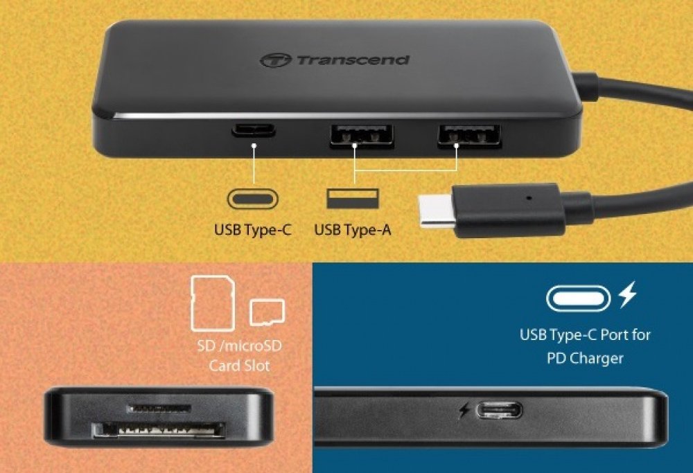 USB-хаб Transcend Type-C HUB 6 ports microSD/SD Black (TS-HUB5C)