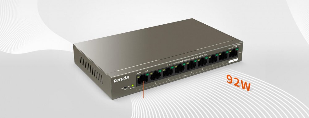 Комутатор TENDA TEG1109P-8-102W 8xGE PoE, 1xGE Uplink