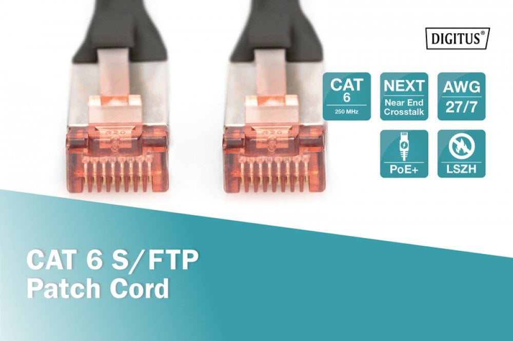 Патч-корд DIGITUS CAT 6 S-FTP, 1м, AWG 27/7, LSZH, Black (DK-1644-010/BL)