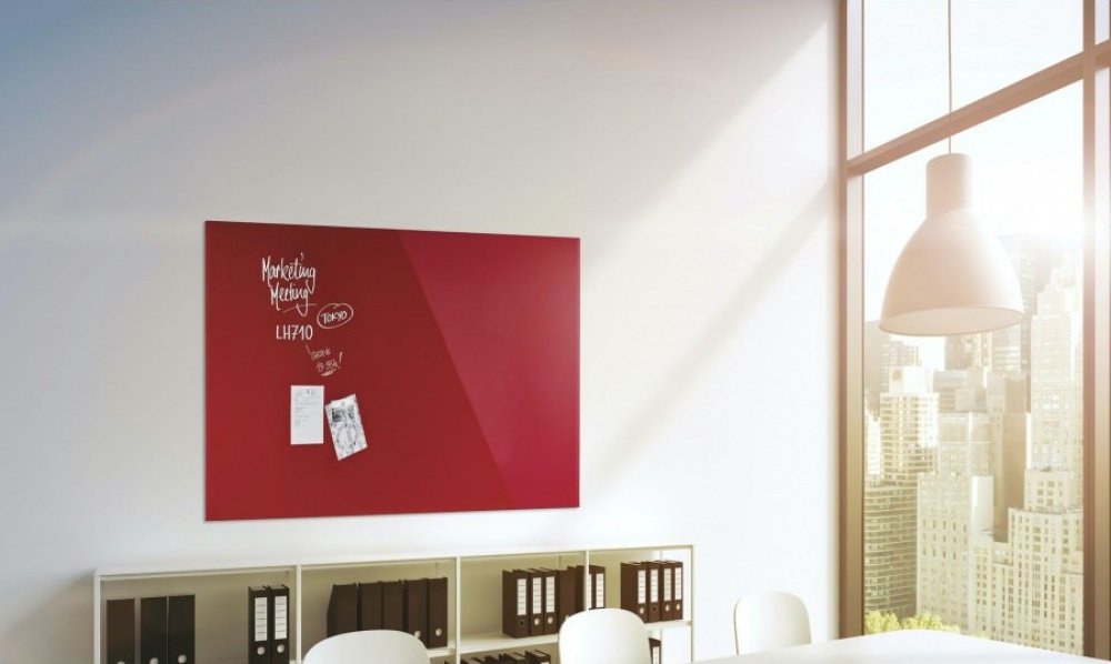 Дошка скляна магнітно-маркерна 1200×900 червона Magnetoplan Glassboard-Red UA