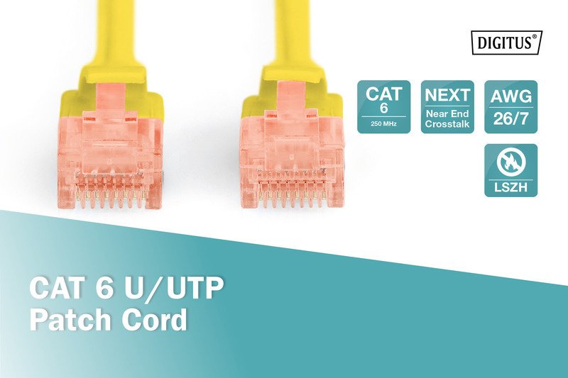 Патч-корд DIGITUS CAT 6 UTP, 5м, AWG 26/7, Cu, LSZH, Yellow (DK-1617-050/Y)