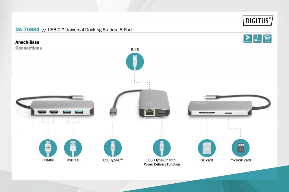 USB хаб DIGITUS USB-C, 8 Port (DA-70884)