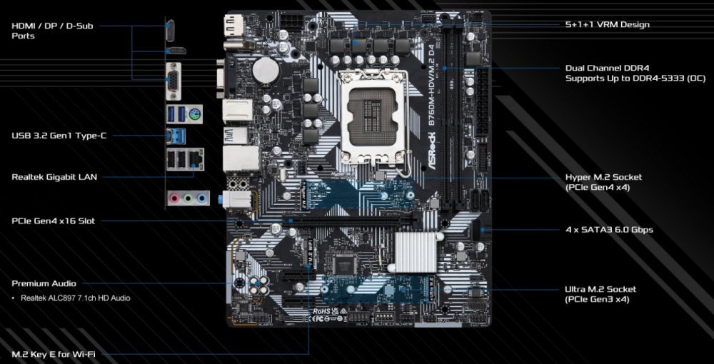 Материнська плата ASRock B760M-HDV/M.2 D4 (B760M-HDV/M.2_D4)