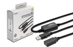 Кабель Digitus USB 2.0 (AM / AF) 10.0m, активний, Black (DA-73100-1)