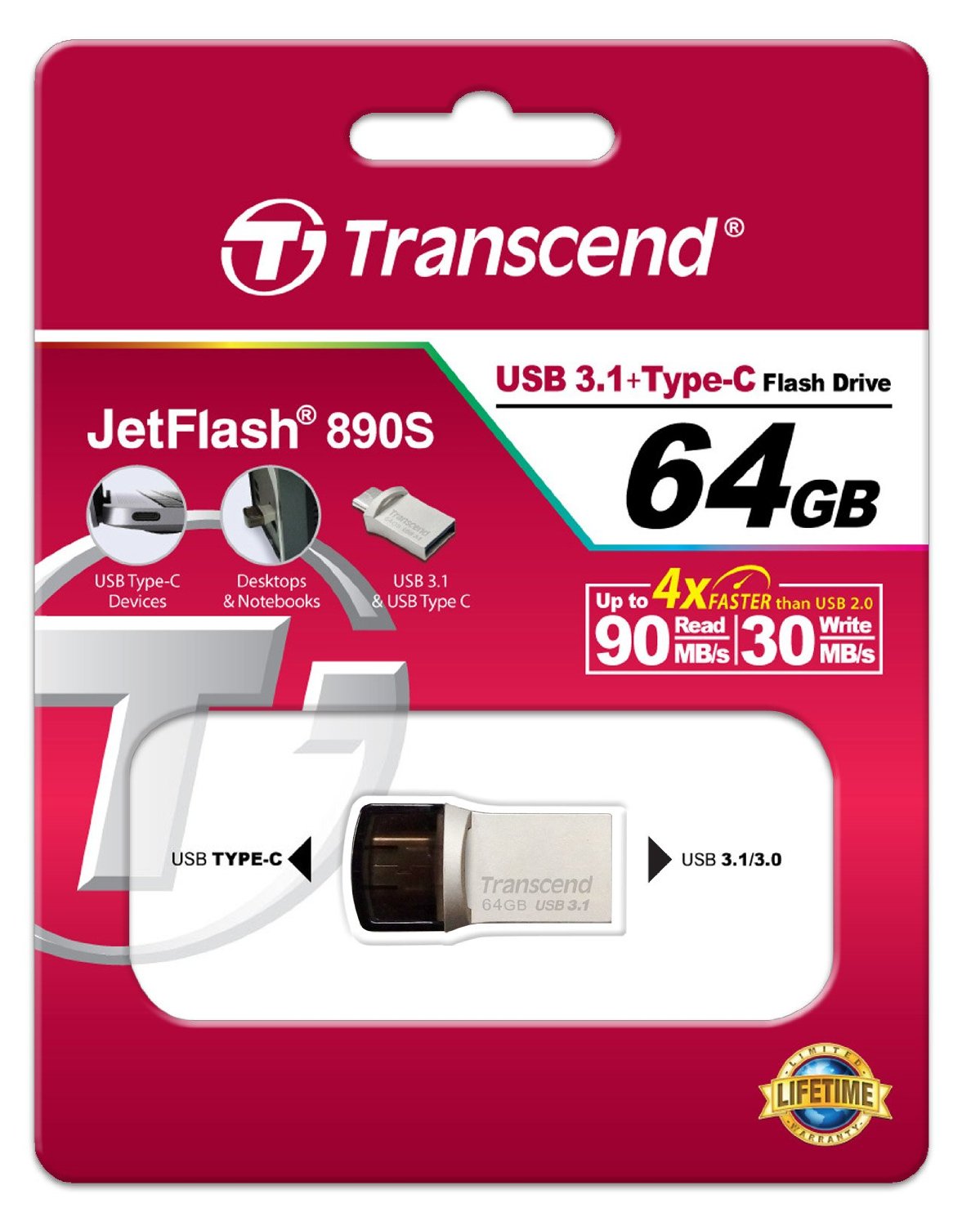 Накопичувач USB 3.1 TRANSCEND Type-C 890 64GB (TS64GJF890S)