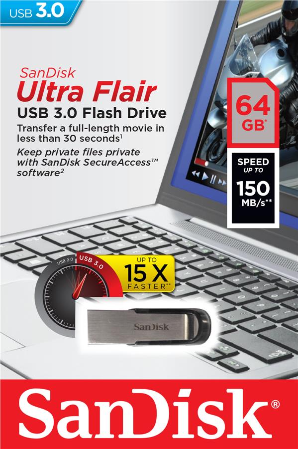 Накопитель USB 3.0 SANDISK Flair 64GB 150MB/s (SDCZ73-064G-G46)