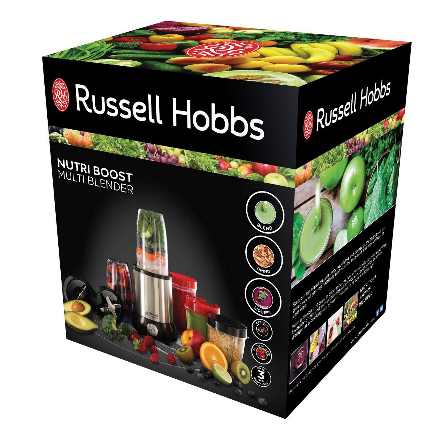 Блендер Russell Hobbs стаціонарний Nutri Boost 700Вт, чаша-700мл, чопер 300мл, чорно-сріблястий