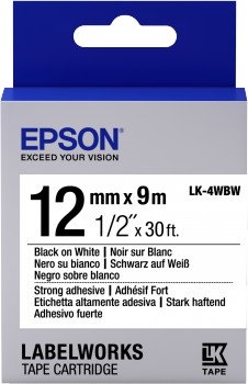 Картридж с лентой Epson LK4WBW принтеров LW-300/LW-400/LW-400VP/LW-600P/LW-700/LW-Z710/LW-900P/LW-1000P/LW-Z5000BE Strng adh Blk