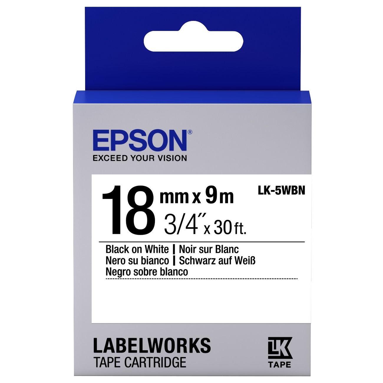 Картридж с лентой Epson LK5WBN принтеров LW-400/LW-400VP/LW-600P/LW-700/LW-Z710/LW-900P/LW-1000P/LW-Z5000BE Std Blk/Wht 18mm/9m